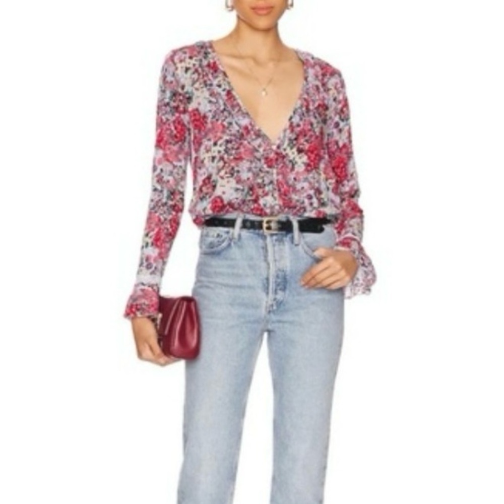NWT Free People Heat Wave Long Sleeve Floral Bodysuit in Rose Garden Combo